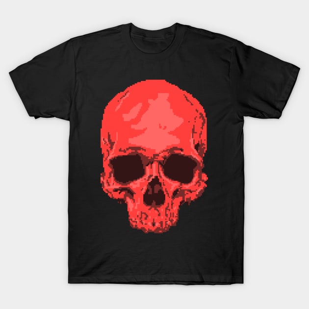 Red Pixelation Skull T-Shirt by penciltrooper